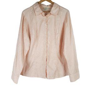 J. Jill Linen Floral Light Pink Collared Blouse Button Up Top Size Large